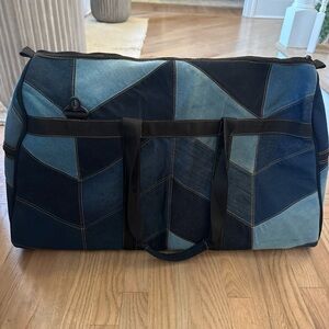 Vintage XL large Jean patchwork style Denim Weekend Duffel Bag mens womens